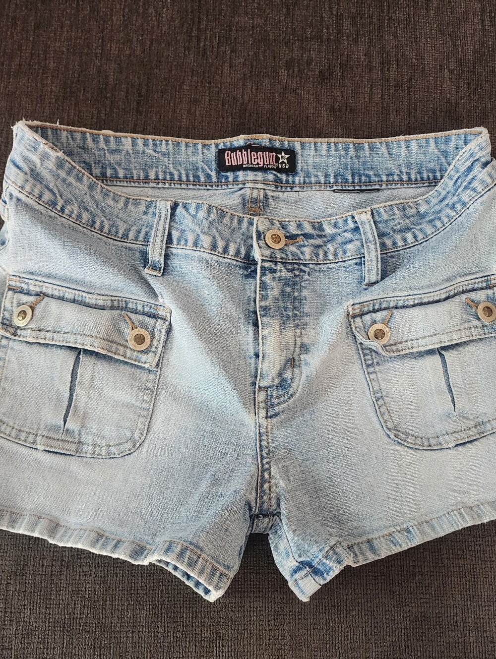 Y2K Bubblegum Light Blue Denim Cargo Shorts, Low Rise Fits Womens Sz 6